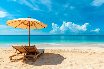sea ​​and beach with sun loungers and parasols