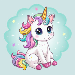 A cute unicorn. A hand-drawn pony with a golden horn. The magic horse.