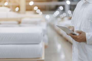 Professional Inventory Manager Conducting Warehouse Mattress Audit