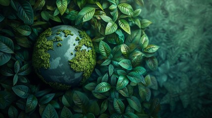 A creative illustration of a globe covered in green foliage, highlighting the importance of environmental conservation on the web of life.