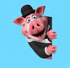 Fun 3D cartoon pig with a sign