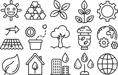 Earth day related concept editable stroke outline icons isolated on white background flat vector illustration