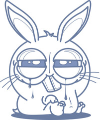 Cute cartoon rabbit is crying