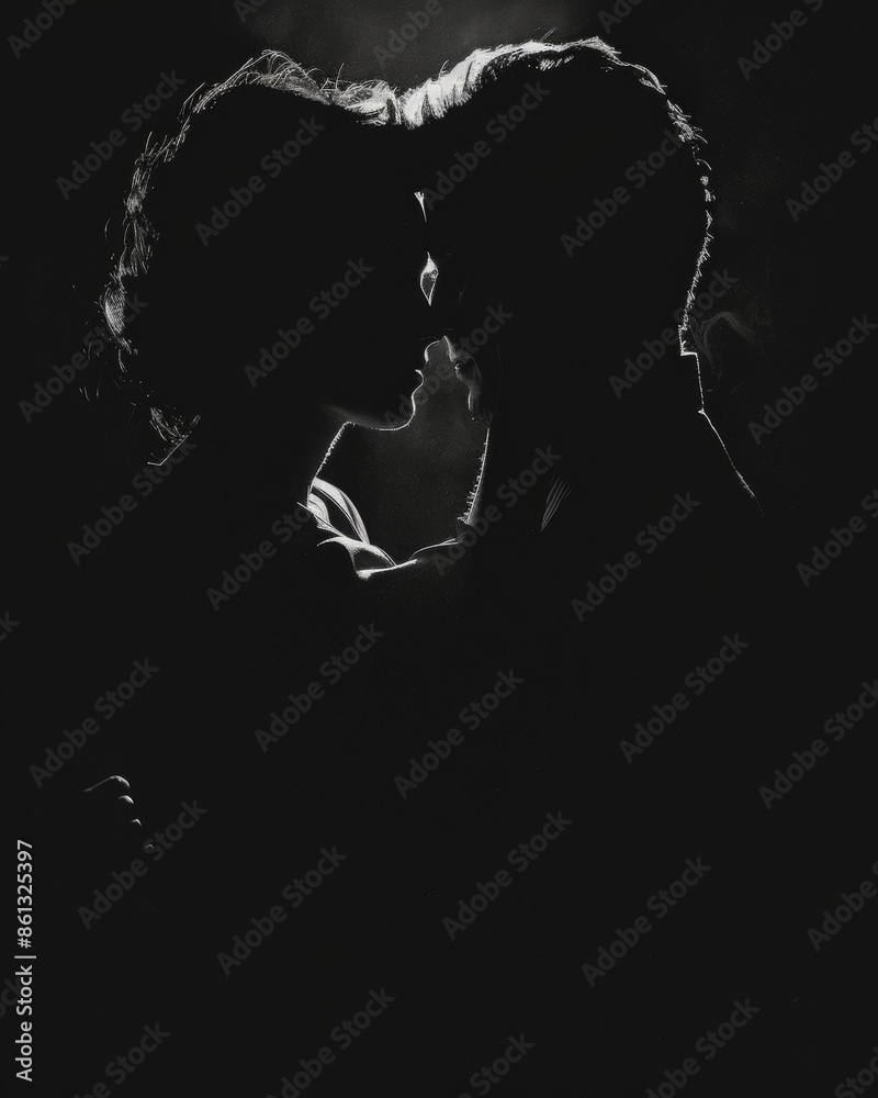 Wall mural a couple embraces in the shadows the darkness adding an air of mystery to their intimacy. black and 