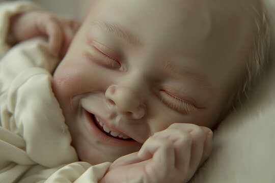 Precious First Smile: Capturing the Moment a Newborn Awakens to the World, Downy Lanugo Hair Adding to the Innocence