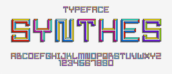 Child constructor colorful minimal square vector font with bevel effect, letters and numbers alphabet in toy beveled style, multicolored geometric 3D typography.