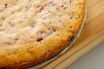  Pretty Tea Cake with Raspberries and Pistachios Close Up