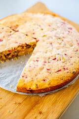  Pretty Tea Cake with Raspberries and Pistachios Close Up