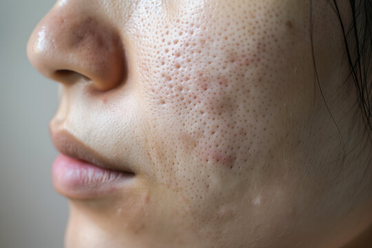 close-up of acne scars 