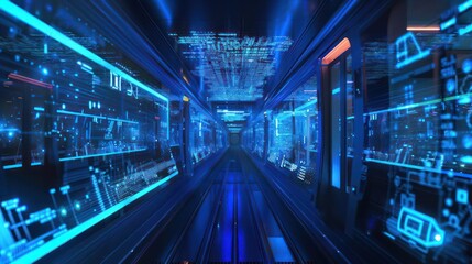 Fototapeta premium Conceptual image of an advanced digital system for managing space resources with clear space for text