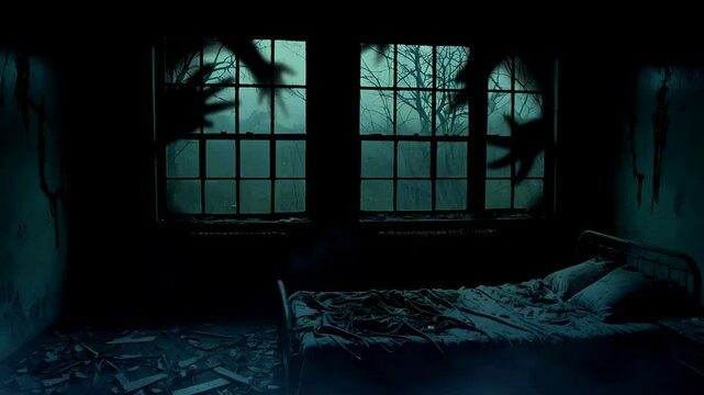 Creepy Room with Hand Shadow on Window: Seamless Looping 4K Animation by AI