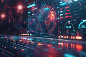 Obraz premium Futuristic business interface for space trade analysis with glowing elements and space for text