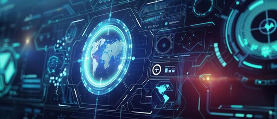 Obraz premium Futuristic digital interface for managing medical business operations with plenty of space for copy
