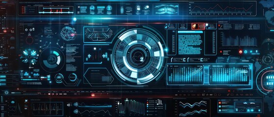 Futuristic digital interface for managing medical business operations with plenty of space for copy