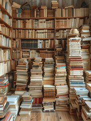 Fototapeta premium stack of old books on shelf
