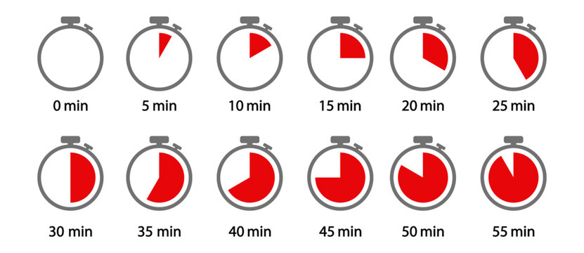Isolated Timer, Clock, Stopwatch Icons Set. Label cooking time. Vector, PNG illustration 
