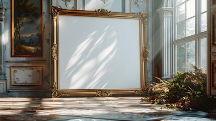 Elegant Gilded Frame Mockup in Traditional Manor House Library Setting