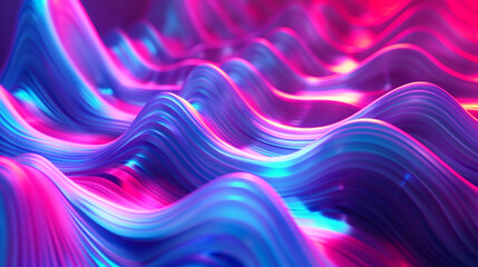Obraz premium Bright neon hues blending seamlessly in a 3D rendering, forming captivating wavy patterns.