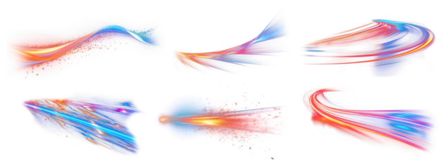 Light streak effect png cut out element set