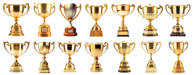 Golden trophy png cut out element set