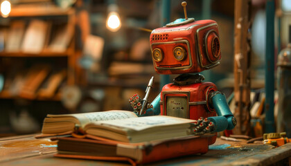 Fototapeta premium cute_robot_taking_notes