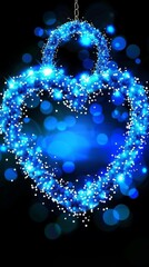 Blue heart shaped light decor with glowing orbs, symbolizing love and enchantment, vibrant digital art