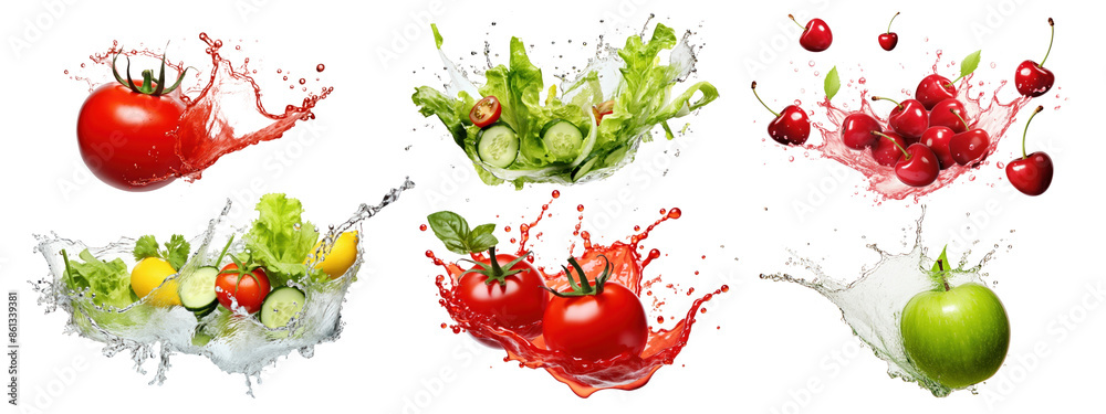 Canvas Prints Vegetable splash png cut out element set