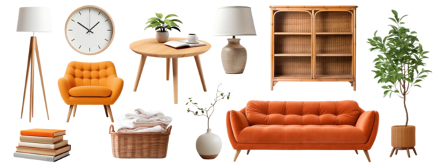 Home furniture png cut out element set