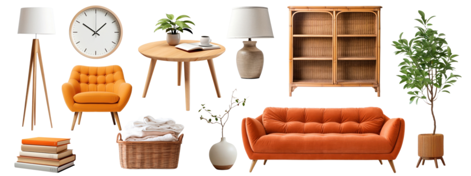 Home furniture png cut out element set