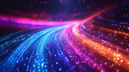 Fototapeta premium Abstract digital art with colorful streaks of light against a dark background.