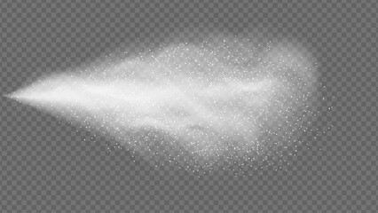 Airy water spray. Mist. Sprayer fog isolated on black transparent background. Airy spray and water hazy mist clean illustration. Vector illustration for your design, advertising, brochures and rest.