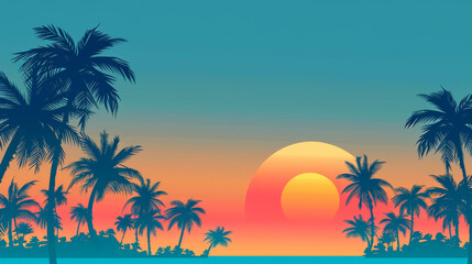 Fototapeta premium Vibrant Summer Background with Palm Trees and Sunset 