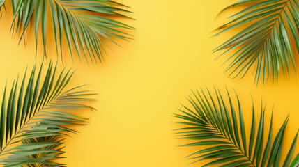 Fototapeta premium Flat-lay of Palm Leaves on Yellow Background 
