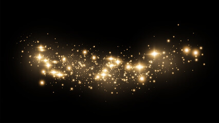 The dust sparks and golden stars shine with special light. Vector sparkles on a transparent background. . Stock royalty free vector illustration. PNG	