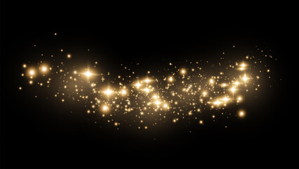 The dust sparks and golden stars shine with special light. Vector sparkles on a transparent background. . Stock royalty free vector illustration. PNG	