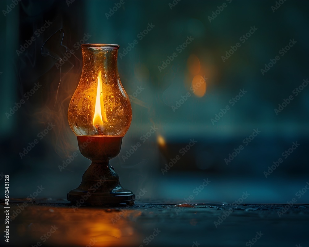 Poster Warm Glow of an Antique Oil Lamp Illuminating a Cozy Dimly Lit Room