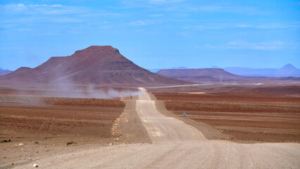 Travelling at the dirt highway in Namibia