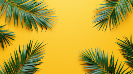 Fototapeta premium Flat-Lay Palm Branches on Vibrant Yellow 