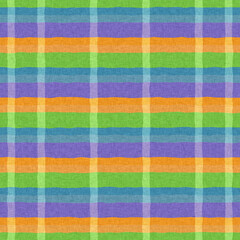 Woven tartan in spring color cloth plaid background pattern. Traditional checkered home decor linen cloth texture effect. Seamless soft furnishing fabric. Variegated melange weave all over print.