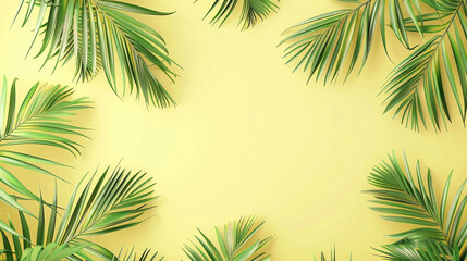 Green Palm Leaves Over Yellow Backdrop
