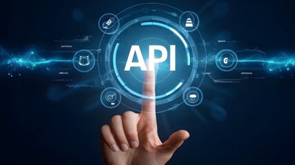 API: a finger touch a hologram virtual interface that hologram of API,API integration, API development, JSON, API documentation, 