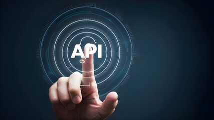 API: a finger touch a hologram virtual interface that hologram of API,API integration, API development, JSON, API documentation, 