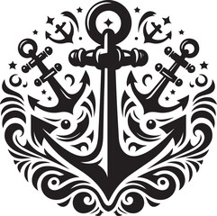Marine Symbol Black Anchor Icon Vector Flat Illustration Silhouette Style