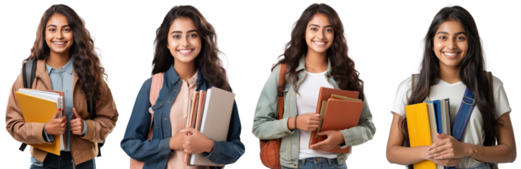 Smiling students holding books png set