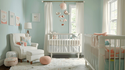Cozy nursery with pastel walls and white crib