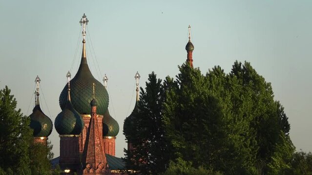 Church of John Zlatoust in the cowshes on the Port Embankment (formerly Kotoroslnaya Embankment), 2 behind Kotorosl in Yaroslavl, Russia.