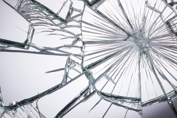 Broken mirror glass. Broken glass shards. 
