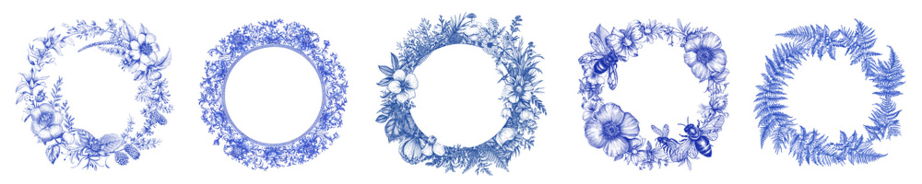 PNG Blue circular brush stroke patterns set