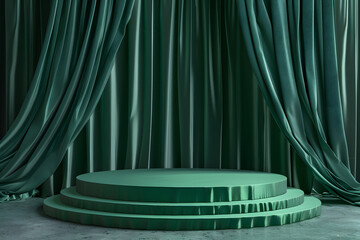 "Luxury Green Fabric Podium: 3D Presentation Stand"