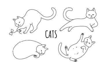 Set of cute funny cats. Hand drawn vector illustrations.